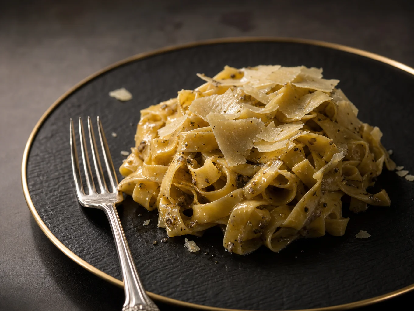 Handmade tagliatelle with shaved black truffle